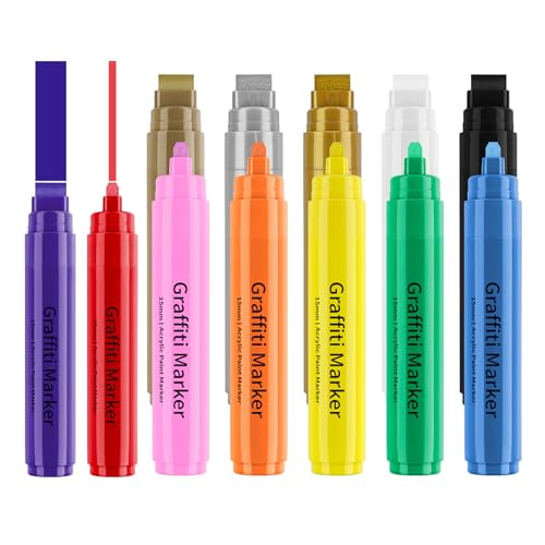 ZwaitL 12 Stück 15 mm breite Acrylstifte, Acrylfarben-Marker, Malstift, Marker, Graffiti-Marker zum Zeichnen von ZwaitL