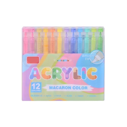 ZwaitL Acrylfarben-Marker, Pinselmarker, flüssiger Acrylfarben-Marker zum Zeichnen, Scrapbooking, Kartenherstellung, Journaling, farbige Malmarker, 12 Farben von ZwaitL