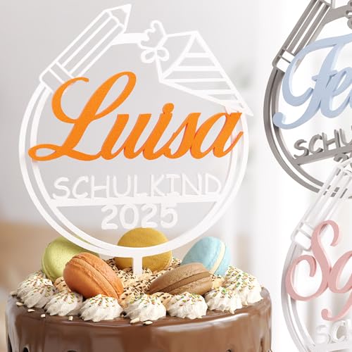 Personalisierbarer Cake Topper Schulkind zur Einschulung | Hochwertige Dekoration mit Namen & Jahreszahl | Vielseitige Farbauswahl | Perfekt für Torten & Feierlichkeiten von Zwayve