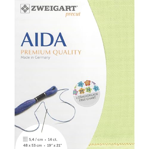 Zweigart AIDA Precut 14 ct. Stern-Aida 3706 Farbe 6122 lime, Handarbeitsstoff für Kreuzstich 48x53 cm von Zweigart