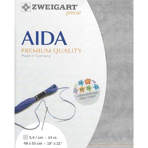 Zweigart AIDA Precut 14 ct. Stern-Aida 3706 Farbe 7729 vintage grau, Handarbeitsstoff für Kreuzstich 48x53 cm von Zweigart