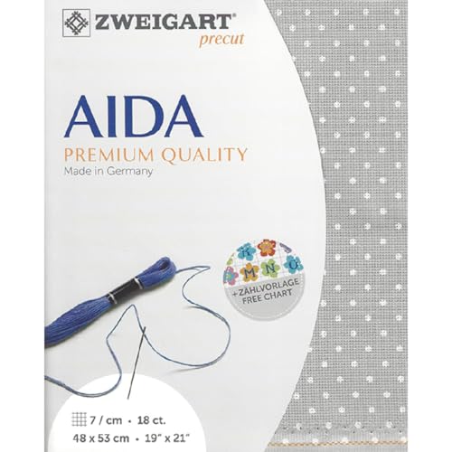 Zweigart AIDA Precute 18 ct. Fein-Aida Petit Point 3793 Farbe 7349 grau weiß gepunktet, Zählstoff für Kreuzstich 48x53cm von Zweigart