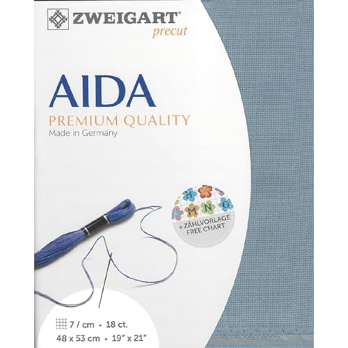 Zweigart AIDA precut 18 ct. Fein-Aida 3793 Farbe 5020 dunkel blaugrau, Handarbeitsstoff für Kreuzstich 48x53cm von Zweigart