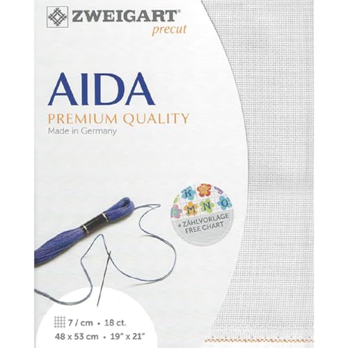 Zweigart AIDA precut 18 ct. Fein-Aida 3793 Farbe 7011 hellgrau weiß, Handarbeitsstoff für Kreuzstich 48x53cm von Zweigart