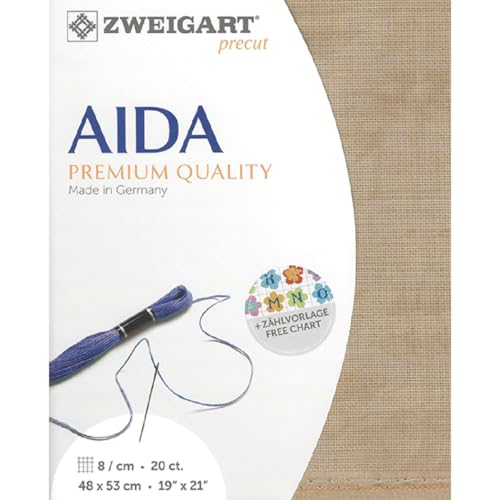 Zweigart AIDA precut 20 ct. Extra Fein-Aida 3326 Farbe 3009 vintage, Handarbeitsstoff für Kreuzstich 48x53cm von Zweigart