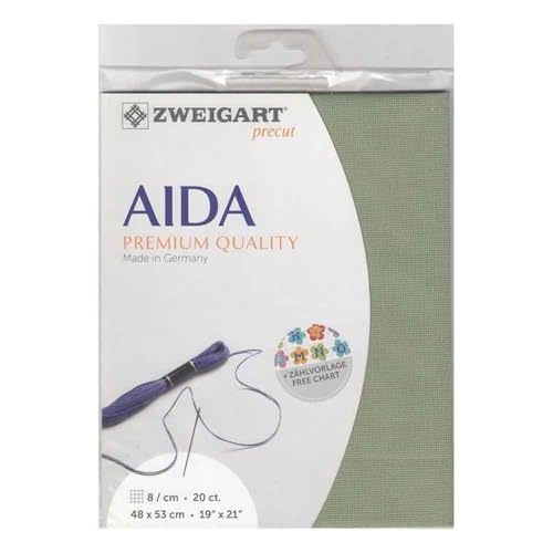 Zweigart AIDA precut 20 ct. Extra Fein-Aida 3326 Farbe 6016 moosgrün, Handarbeitsstoff für Kreuzstich 48x53cm von Zweigart