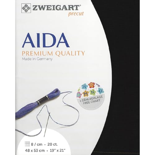 Zweigart AIDA precut 20 ct. Extra Fein-Aida 3326 Farbe 720 Schwarz, Handarbeitsstoff für Kreuzstich 48x53cm von Zweigart