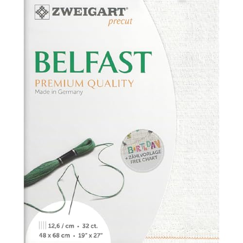 Zweigart Zählstoff BELFAST Precut 32 ct. 3609 Farbe 1111 weiß opal irise, Handarbeitsstoff aus 100% Leinen für Stickerei 48x68 cm Zweigart Zählstoff BELFAST Precut 32 ct. 3609 Farbe 1111 weiß opal irise, Handarbeitsstoff aus 100% Leinen für Stickerei 48x68 cm von Zweigart