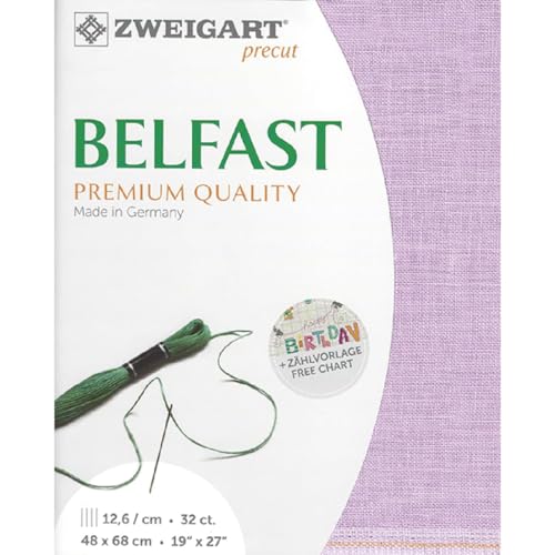 Zweigart Zählstoff BELFAST Precut 32 ct. 3609 Farbe 5038 zartes lila, Handarbeitsstoff aus 100% Leinen für Stickerei 48x68 cm Zweigart Zählstoff BELFAST Precut 32 ct. 3609 Farbe 5038 zartes lila, Handarbeitsstoff aus 100% Leinen für Stickerei 48x68 cm von Zweigart