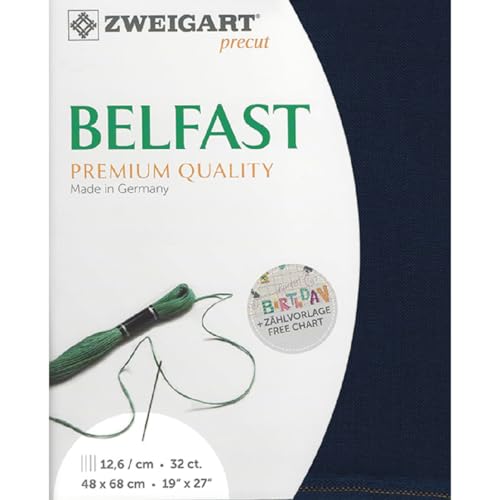 Zweigart Zählstoff BELFAST Precut 32 ct. 3609 Farbe 589 dunkelblau, Handarbeitsstoff aus 100% Leinen für Stickerei 48x68 cm Zweigart Zählstoff BELFAST Precut 32 ct. 3609 Farbe 589 dunkelblau, Handarbeitsstoff aus 100% Leinen für Stickerei 48x68 cm von Zweigart