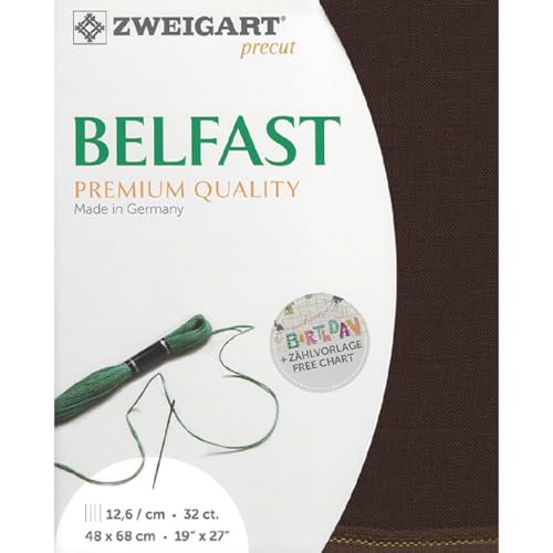 Zweigart Zählstoff BELFAST Precut 32 ct. 3609 Farbe 9024 dunkelbraun, Handarbeitsstoff aus 100% Leinen für Stickerei 48x68 cm Zweigart Zählstoff BELFAST Precut 32 ct. 3609 Farbe 9024 dunkelbraun, Handarbeitsstoff aus 100% Leinen für Stickerei 48x68 cm von Zweigart