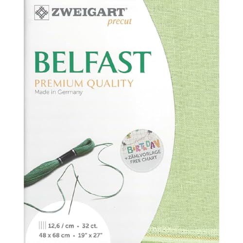 Zweigart Zählstoff BELFAST precut 32 ct. 100% Leinen 3609 Farbe 6083 grün, Handarbeitsstoff für Stickerei 48x68 cm von Zweigart