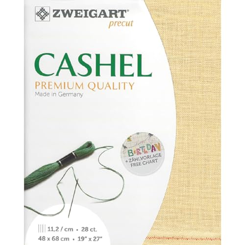 Zweigart Zählstoff CASHEL Precut 28 ct. 3281 Farbe 322 sand, Handarbeitsstoff aus 100% Leinen für Stickerei 48x68 cm von Zweigart