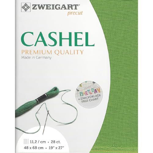 Zweigart Zählstoff CASHEL Precut 28 ct. 3281 Farbe 6130 grassgrün, Handarbeitsstoff aus 100% Leinen für Stickerei 48x68 cm von Zweigart