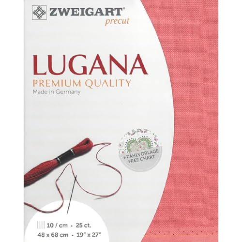 Zweigart Zählstoff LUGANA Precut 25 ct. 3835 Farbe 4018 Koralle, Handarbeitsstoff für Stickerei 48x68 cm von Zweigart