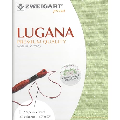 Zweigart Zählstoff LUGANA Precut 25 ct. 3835 Farbe 6349 mini dots grün weiß, Handarbeitsstoff für Stickerei 48x68 cm von Zweigart