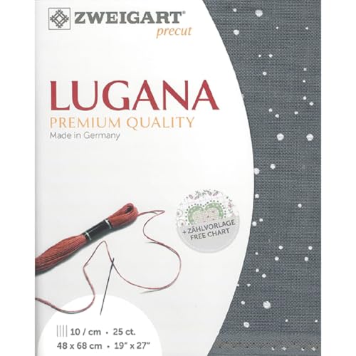 Zweigart Zählstoff LUGANA Precut 25 ct. 3835 Farbe 7419 splash grau, Handarbeitsstoff für Stickerei 48x68 cm von Zweigart