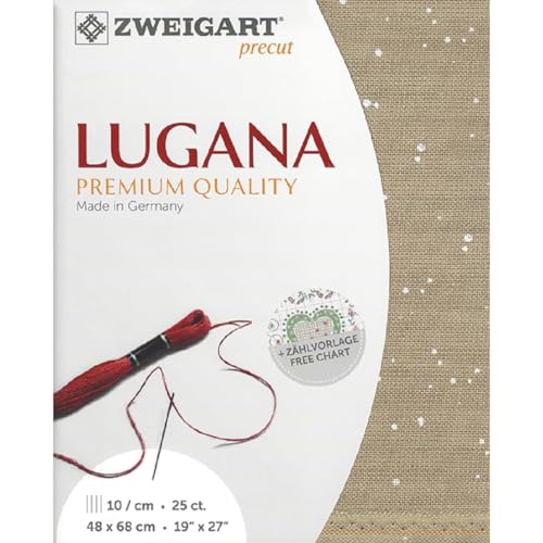 Zweigart Zählstoff LUGANA Precut 25 ct. 3835 Farbe 7449 splash braun, Handarbeitsstoff für Stickerei 48x68 cm von Zweigart
