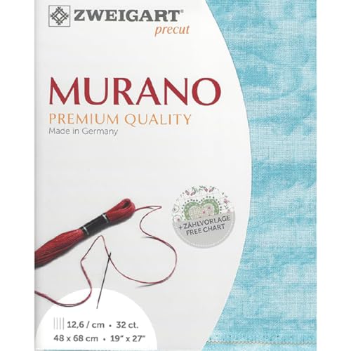 Zweigart Zählstoff MURANO Precut 32 ct. 3984 Farbe 5439 Vintage atlantik, Handarbeitsstoff für Stickerei 48x68 cm von Zweigart