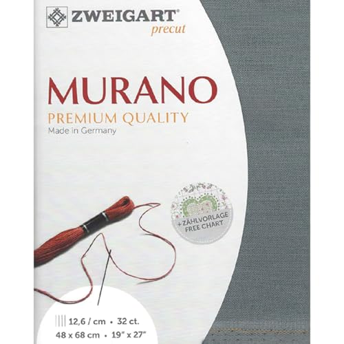 Zweigart Zählstoff MURANO Precut 32 ct. 3984 Farbe 7107 kohlegrau, Handarbeitsstoff für Stickerei 48x68 cm von Zweigart