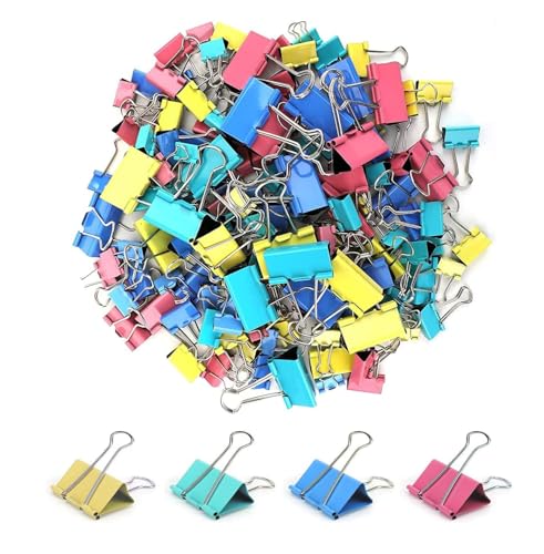 100 Stück Foldback Klammern 15 mm Büroklammern Vielzweckklammern,Mini Farbige Papierklammern Papierklammern Klein Metall Binder Clips,Klemmen für Büro und Haushalt von Zwenjuan