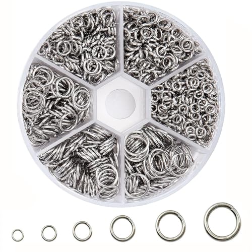 970 Stück Metall Sprungringe Set,6 Größen Jump Rings Spaltringe Metall kettenring Biegeringe 4-10 mm Schmuck herstellung Ringe für Schmuck Machen Armband Halskette Reparatur DIY (Silver) von Zwenjuan