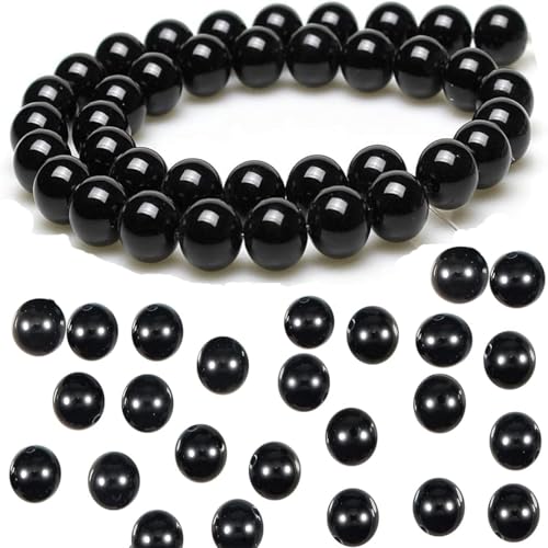 Zwenjuan Perles de Verre,100PCS Noir Perles Spacer Perles Rondes en Onyx d'espacement lisses Avec Trous Pour DIY Artisanat Colliers Bracelets Boucles d'oreilles Fabrication de Bijoux(12mm) von Zwenjuan