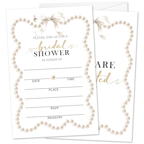 Zwsrplo Pearls Bow Brautparty-Einladungen mit Umschlägen, Brautparty-Einladungen, zum Ausfüllen von Stil, Hochzeitseinladungen für Mr & Mrs. Feier, Verlobungs-Partyzubehör – 07 Zwsrplo Pearls Bow Brautparty-Einladungen mit Umschlägen, Brautparty-Einladungen, zum Ausfüllen von Stil, Hochzeitseinladungen für Mr & Mrs. Feier, Verlobungs-Partyzubehör – 07 von Zwsrplo