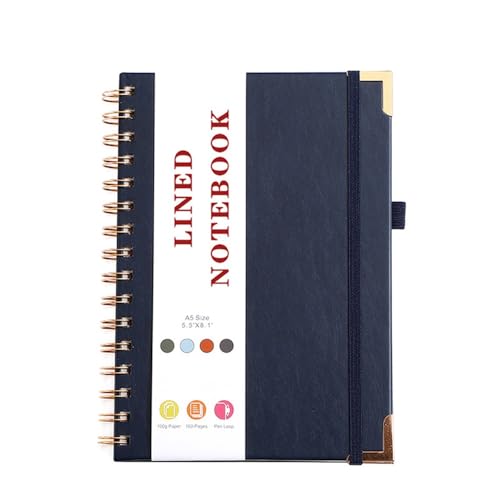 Zxarunas notitzbuch A5-Notizbuch, 8,38 × 5,38 Zoll, Tagebuch, Leder-Notizblock, 96 Seiten mit liniertem Papier Compatible with Arbeit, Schule, Notizen, mehrere Farben notizblöcke(Dark blue) von Zxarunas