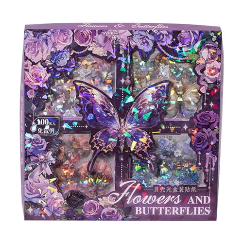 100 Blatt Scrapbook Aufkleber Schmetterling und Blume Aufkleber Wasserflasche Aufkleber Dekorativer Aufkleber für Journaling von Zxfdsfdbnm