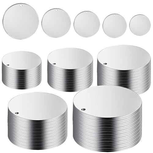 100 Stück/Set runde Metall-Gravurrohlinge mit Loch, Stanzrohlinge, Edelstahl-Rohlinge mit Etiketten, 10/15/20/25/30 mm von Zxfdsfdbnm