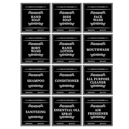 12 x Badezimmer-Aufkleber für Handseife, Seife, Shampoo, Conditioner, Körperwaschflaschen 12 x Badezimmer-Aufkleber für Handseife, Seife, Shampoo, Conditioner, Körperwaschflaschen von Zxfdsfdbnm