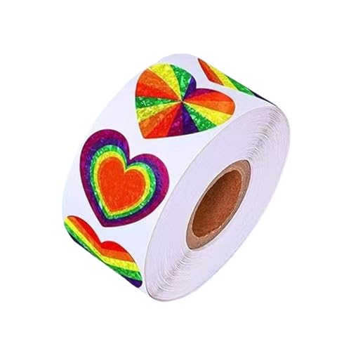 500 Stück Regenbogen-Herz-Aufkleber, 2,5 cm, 3,8 cm, selbstklebende Verpackungsetiketten für Umschläge, Kartons, Verpackungen, Dekoration von Zxfdsfdbnm