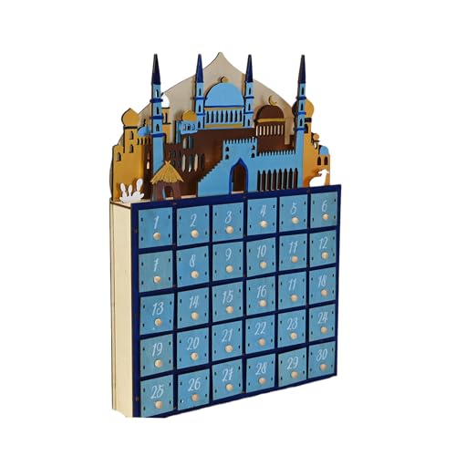 Holz Ramadans Adventskalender mit LED-Licht und 30 kleinen Schubladen Countdown Kalender für Eid Festivals Party Dekoration von Zxfdsfdbnm