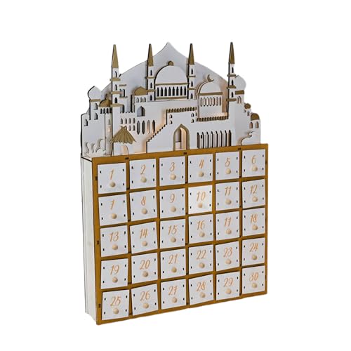 Holz Ramadans Adventskalender mit LED-Licht und 30 kleinen Schubladen Countdown Kalender für Eid Festivals Party Dekoration von Zxfdsfdbnm