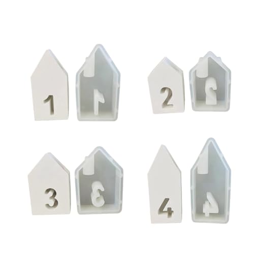 Set mit 4 Ornamentformen aus Silikon, zum Basteln, Zahlen, Hausform, Kunstharz, Kunstformen, Halter für Kerzenständer von Zxfdsfdbnm