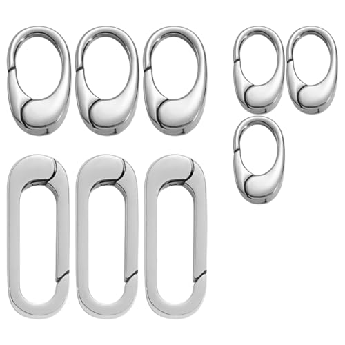 Set mit 9 eleganten, ovalen Karabinerverschlüssen, Edelstahl, sicherer Federring-Verschluss für Zubehör von Zxfdsfdbnm