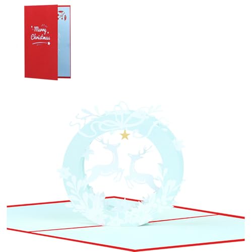 Stilvolle 3D-Popup-Weihnachtskarte mit fliegendem Rentier, handgefertigt, 3D-Popup-Weihnachtskarten und Umschläge von Zxfdsfdbnm