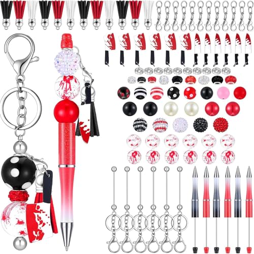Zxfdsfdbnm 86-teiliges Halloween-Themen-Perlenstift und Perlenschlüssel-Set für Kinder und Erwachsene, Halloween-Geschenk mit Karabinerverschlüssen, Quasten von Zxfdsfdbnm