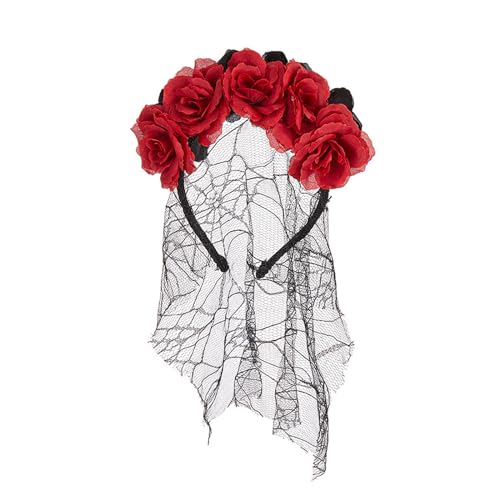 Zxfdsfdbnm Elegantes Rosen-Stirnband mit langem schwarzem Kopfschmuck, Dekoration, einzigartiger Rosen-Kopfschmuck für Halloween-Kostüm von Zxfdsfdbnm