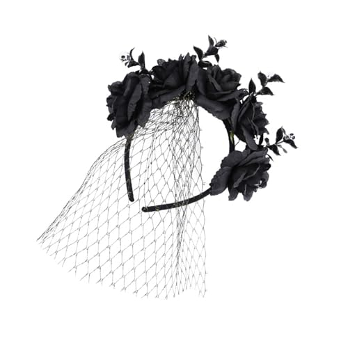 Zxfdsfdbnm Halloween-Haarschmuck mit Rose und Schleier, verstellbare Größe, elastisches Haarband, Accessoire für Partys von Zxfdsfdbnm