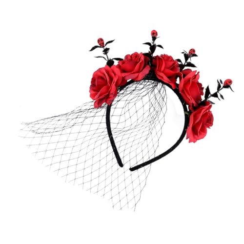Zxfdsfdbnm Halloween-Haarschmuck mit Rose und Schleier, verstellbare Größe, elastisches Haarband, Accessoire für Partys von Zxfdsfdbnm
