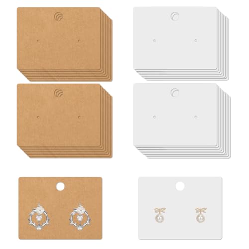 200 Stück Ohrringe Displaykarten, Schmuck Ohrring Aufbewahrung Karten, Kraftpapier Ohrringe Karten, Hängen Ohrringkarten für DIY Ohrring Ohrstecker Aufbewahrung Display(5 x 4.5 cm, Weiß/Braun) von Zxglxinyao