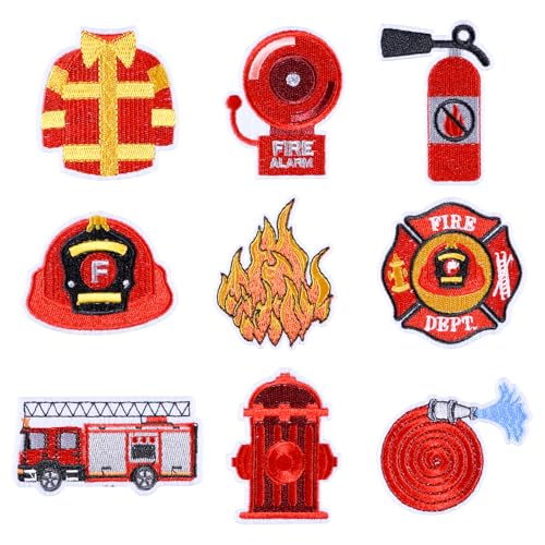 Aufnäher zum Aufbügeln, Feuerwehrauto, zum Aufnähen, für Kleidung, Rucksäcke, Hüte und andere dekorative Bastelarbeiten, 9 Stück Aufnäher zum Aufbügeln, Feuerwehrauto, zum Aufnähen, für Kleidung, Rucksäcke, Hüte und andere dekorative Bastelarbeiten, 9 Stück von Zxvskr