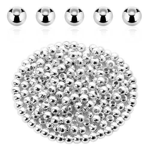 200 Stück Silberperlen Zur Schmuckherstellung, 4mm Galvanisierte Eisenperlen Metall Glatte Runde Abstandsperlen mit Loch für DIY Handwerk Schmuck Halskette Armband Ohrringen von Zyghjort