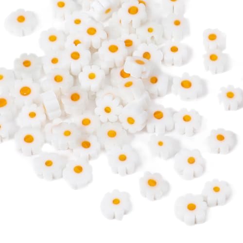 55 Stück handgefertigte Glasperlen, weiße Gänseblümchen, handgefertigte Millefiori-Glasperlen, flache Blume, Kristall, lose Abstandshalter, Perlen für Armbänder, Halsketten, Ohrringe, Basteln und 55 Stück handgefertigte Glasperlen, weiße Gänseblümchen, handgefertigte Millefiori-Glasperlen, flache Blume, Kristall, lose Abstandshalter, Perlen für Armbänder, Halsketten, Ohrringe, Basteln und von Zyghjort