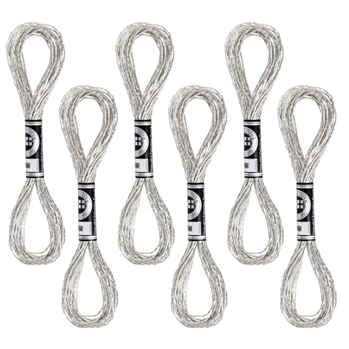 6 Knäuel Silber-Stickgarn, Metallic-Stickgarn, Silberfäden, Freundschaftsarmband, Kreuzstichfäden, Polyester, Näharmbänder, Schnüre für DIY-Handarmbänder 6 Knäuel Silber-Stickgarn, Metallic-Stickgarn, Silberfäden, Freundschaftsarmband, Kreuzstichfäden, Polyester, Näharmbänder, Schnüre für DIY-Handarmbänder von Zyghjort