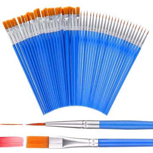 80 Stück Pinselset, 40 Stück Flache Pinsel und 40Stück Runde Pinsel Kleine Aquarellpinsel für Acryl, Wasserfarben, Ölmalereien, Körper Gesicht Kunstmalerei und Details (Blau) von Zyghjort