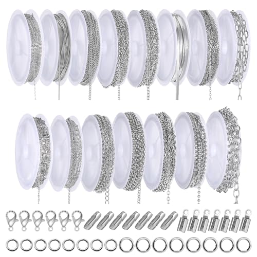 Halskettenketten zur Schmuckherstellung, 300 cm, 15 Rollen, Edelstahl-Schmuckkette, permanentes Starter-Set mit Biegeringen, Karabinerverschlüssen und Verbindungsstücken für Damen, Armband, Anhänger Halskettenketten zur Schmuckherstellung, 300 cm, 15 Rollen, Edelstahl-Schmuckkette, permanentes Starter-Set mit Biegeringen, Karabinerverschlüssen und Verbindungsstücken für Damen, Armband, Anhänger von Zyghjort