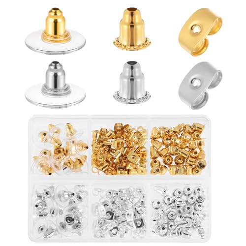 Ohrring-Verschlüsse, 300 Stück Ohrring-Verschlüsse, 6 Stile, Sicherheits-Rückenpolster, Metall-Ohrring-Verschlüsse für Ohrstecker, Creolen-Zubehör (Gold, Silber, Transparent) von Zyghjort